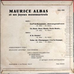 [Pochette de Nouvelles chansons  boire (Maurice ALBAS) - verso]