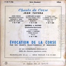 [Pochette de Charles Rocchi chante la Corse "U lamentu di un banditu" (Charles ROCCHI) - verso]