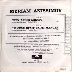 [Pochette de Bien aprs minuit (Myriam ANISSIMOV) - verso]
