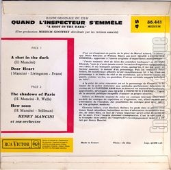 [Pochette de Quand l’inspecteur s’emmle "A Shot In The Dark" (B.O.F.  Films ) - verso]