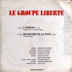 [Pochette de L’oiseau (Le GROUPE LIBERT) - verso]