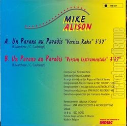 [Pochette de Un parano au paradis (Mike ALISON) - verso]