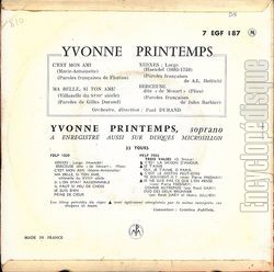 [Pochette de Largo de Haendel (Yvonne PRINTEMPS) - verso]