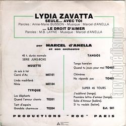 [Pochette de Seule avec toi (Lydia ZAVATTA) - verso]