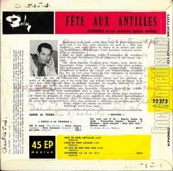 [Pochette de Fte aux Antilles (ALPHONSO (et son orchestre antillais)) - verso]