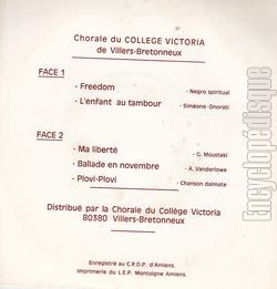 [Pochette de Ma libert (CHORALE DU COLLGE VICTORIA DE VILLIERS-BRETONNEUX) - verso]
