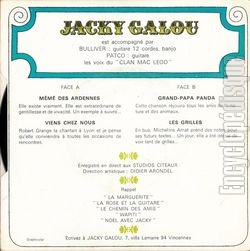 [Pochette de Chante en public (Jacky GALOU) - verso]