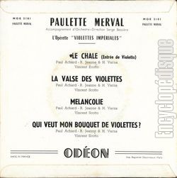 [Pochette de Violettes impriales (Paulette MERVAL) - verso]