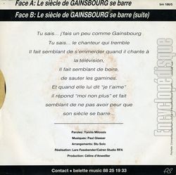 [Pochette de Le sicle de Gainsbourg se barre (Lisa GAMIN) - verso]