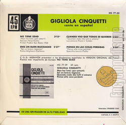 [Pochette de No tiende edad "Non ho l’eta" (Gigliola CINQUETTI) - verso]