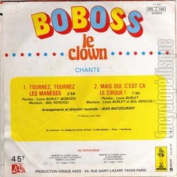 [Pochette de Tournez, tournez les manges (BOBOSS LE CLOWN) - verso]