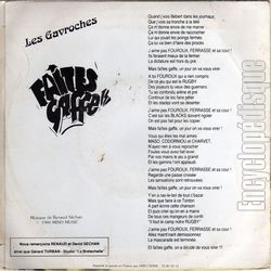 [Pochette de Faites gaffe ! (Les GAVROCHES) - verso]