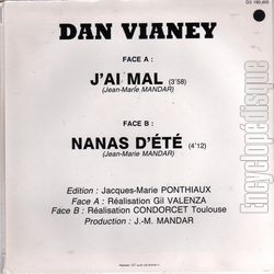 [Pochette de J’ai mal (Dan VIANEY) - verso]