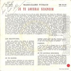 [Pochette de Je te louerai, Seigneur (Marie-Claire PICHAUD) - verso]
