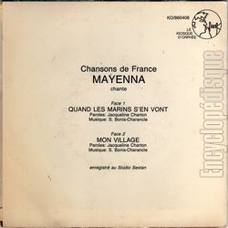 [Pochette de Chansons de France (MAYENNA) - verso]