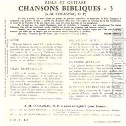 [Pochette de Chansons bibliques 3 (Auguste-Maurice COCAGNAC O.P.) - verso]