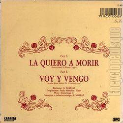 [Pochette de La quiero a morir (SOLIFRIA) - verso]