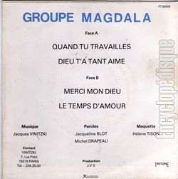 [Pochette de Cantiques (GROUPE MAGDALA) - verso]
