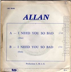 [Pochette de I need you so bad (ALLAN) - verso]