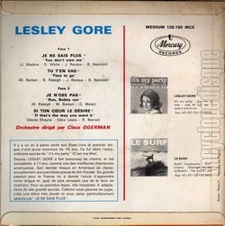 [Pochette de Lesley GORE -  Je ne sais plus  (Les FRANCOPHILES) - verso]
