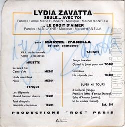 [Pochette de Seule avec toi (Lydia ZAVATTA) - verso]