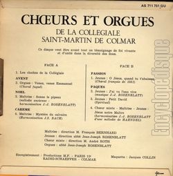 [Pochette de ORGUES CHOEURS A LA COLLGIALE SAINT-MARTIN COLMAR-FRANCE (RELIGION) - verso]