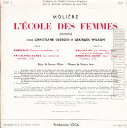 [Pochette de L’cole des femmes (THTRE / SPECTACLE) - verso]