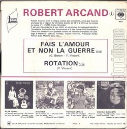 [Pochette de Fais l’amour et non la guerre (Robert ARCAND) - verso]