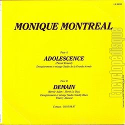 [Pochette de Adolescence (Monique MONTRAL) - verso]