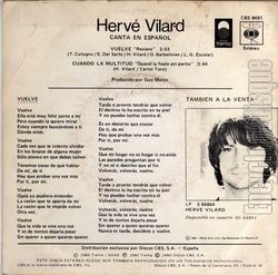 [Pochette de Vuelve (version espagnole) (Herv VILARD) - verso]