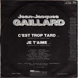 [Pochette de C’est trop tard (Jean-Jacques GAILLARD) - verso]