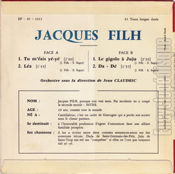 [Pochette de Tu m’fais yy (Jacques FILH) - verso]