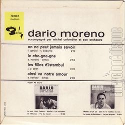 [Pochette de On ne peut jamais savoir (Dario MORENO) - verso]