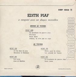 [Pochette de Padam Padam… (dith PIAF) - verso]