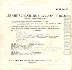 [Pochette de L’alouette (Les PETITS CHANTEURS  LA CROIX DE BOIS) - verso]