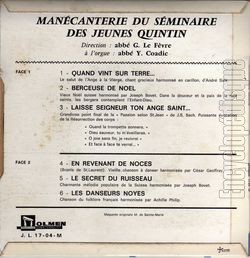 [Pochette de Quand vint sur terre (MANCANTERIE DU SMINAIRE DES JEUNES QUINTIN) - verso]