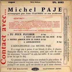 [Pochette de Tu peux pleurer (Michel PAJE) - verso]