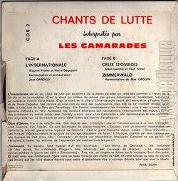 [Pochette de Chants de lutte - L’Internationale (Les CAMARADES) - verso]