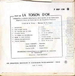 [Pochette de De l’oprette  La Toison d’Or  (Andr DASSARY) - verso]