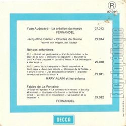[Pochette de Rondes enfantines 1 (Mary ALAIN) - verso]