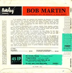 [Pochette de Au revoir Rome (Bob MARTIN) - verso]