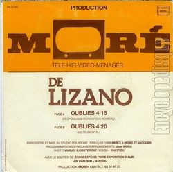 [Pochette de Oublis (DE LIZANO) - verso]