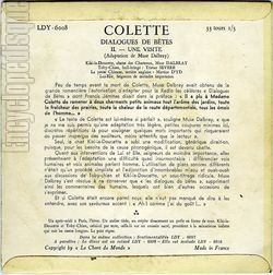 [Pochette de Dialogues de btes n2 - Colette "Une visite" (DICTION) - verso]