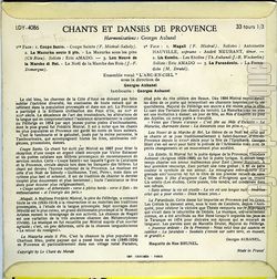 [Pochette de Chants et danses de provence (ENSEMBLE VOCAL "L’ARC-EN-CIEL") - verso]