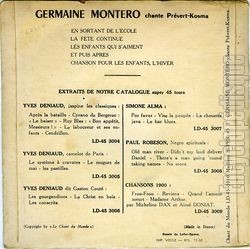 [Pochette de Germaine Montro chante Prvert-Kosma (Germaine MONTERO) - verso]
