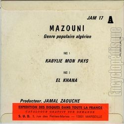 [Pochette de Kabylie, mon pays (MAZOUNI) - verso]