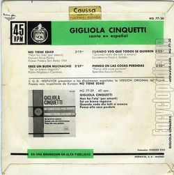 [Pochette de No tiende edad "Non ho l’eta" (Gigliola CINQUETTI) - verso]