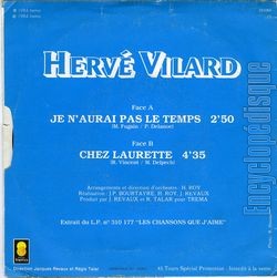 [Pochette de Les chansons que j’aime… (Herv VILARD) - verso]