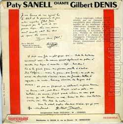 [Pochette de Paty Sanell chante Gilbert Denis (Paty SANELL) - verso]