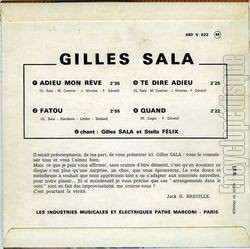 [Pochette de Adieu mon rve (Gilles SALA) - verso]